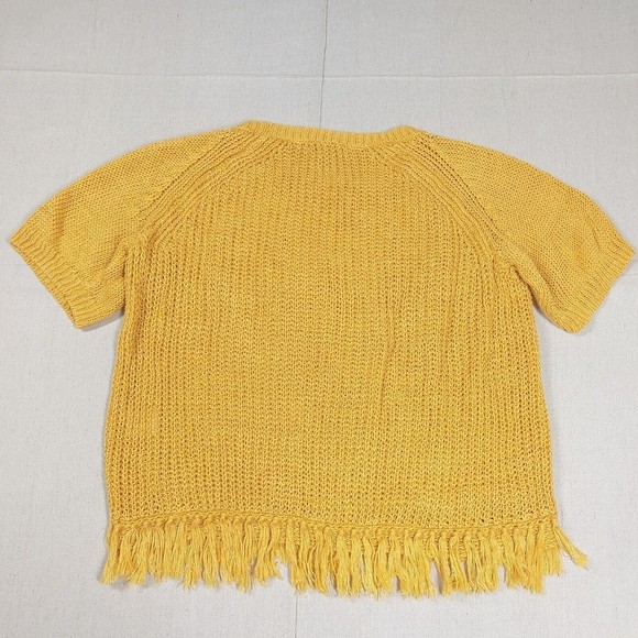 J. Crew Sweater Size Medium Yellow Linen Crew Neck Short Sleeve Tasseled - Picture 9 of 16